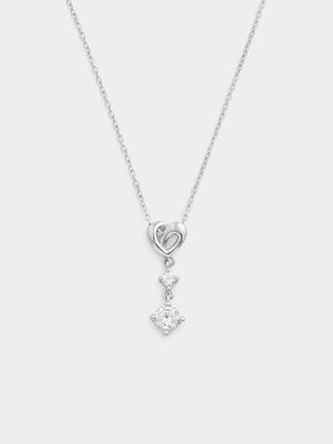 Sterling Silver Diamond & White Sapphire Heart Pendant