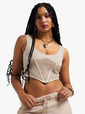 Women's Natural Crochet Corset Top