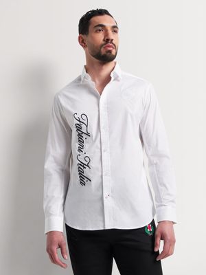 Fabiani Men's White Script Themed Shirt