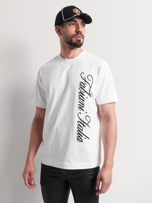 Fabiani Men's White Cursive Text T-Shirt