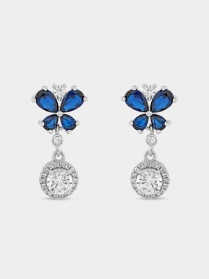 Sterling Silver Blue Spinel & White Sapphire Butterfly Drop Earrings