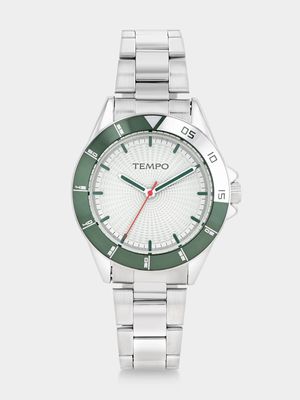 Tempo Silver & Green Plated Silver Tone Dial Bracelet Watch