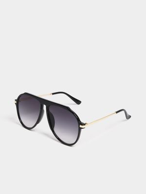 Women's Black & Gold Oversized Sunglasses