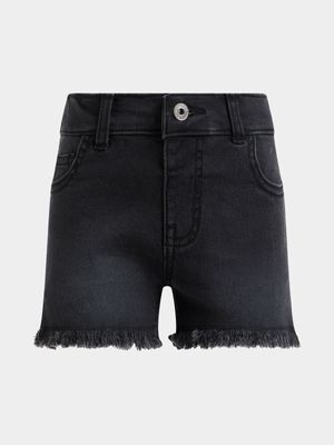 Older Girl's Black Frayed Hem Denim  Shorts