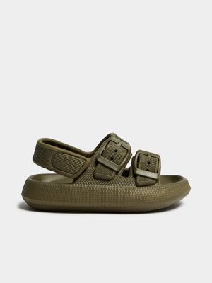 Younger Boy's Green Double Strap Slides