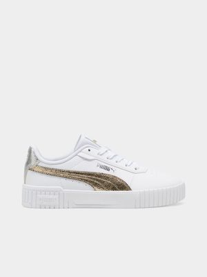 Womens Puma Carina 2.0 Metallic Shine White/Gold Sneakers