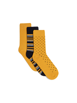 3 PACK  BLACK DOT SOCK MUSTARD