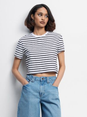 Women's Black & White Stripe Boxy Top