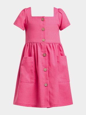 Older Girl's Bright Pink Button Dress