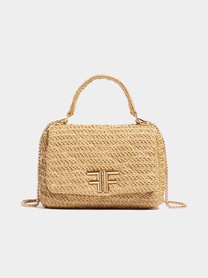 Quilted Raffia Top Handle Crossbody Bag