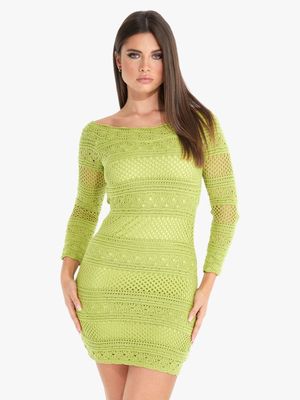 Women's Guess Green  Open Back Crochet Amelie Dress