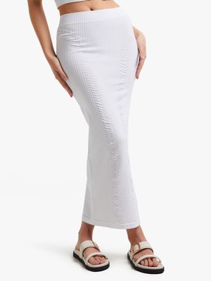 Women's White Seamless Co-Ord  Jacquard Skirt