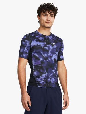 Mens Under Armour HeatGear All Over Print Purple/Black Short Sleeve Top