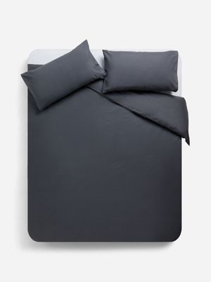 Jet Home Charcoal Plain Poly Cotton Duvet Cover Set King