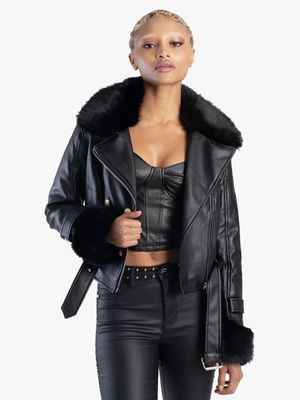 Sissy Boy Faux Fur Trim Flight Jacket