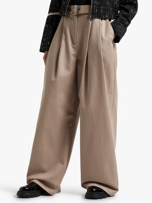 Women's VNTU Beige Wide Leg Denim Trouser