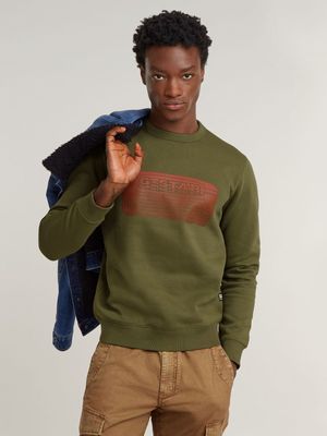 G-Star Men's Stacked Old Skool Logo Dark Green Sweater