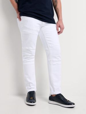 Fabiani Men's White Skinny Biker Denim Jeans