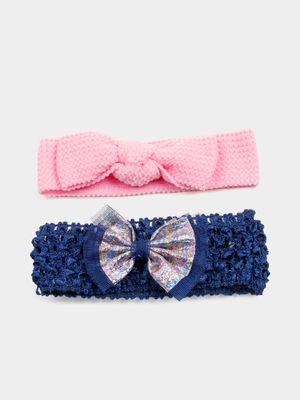 Girl's Pink & Navy Crochet  2-Pack Head Bands