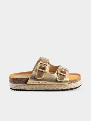 Women's Sissy Boy Gold Espadrille With Diamantes Slides