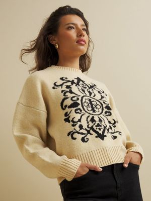 Women's Iconography Design Crew Neck Jumper Cream