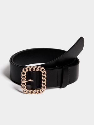 Jet Ladies Black Chain Gold Square Shaped Buckle Belt