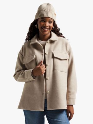 Women's Cream Melange Melton Shacket