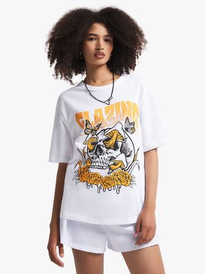 Women's White 'Skull Art' Graphic Top