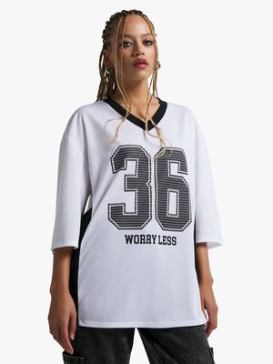 Women's White Birdseye Oversized Soccer Top