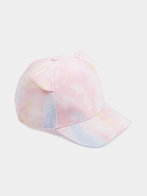 Girl's Pink & Blue Dye Kitty Ear Peak Cap