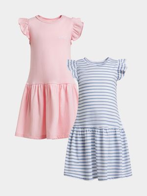 Younger Girl's Pink & Blue Striped 2-Pack Dresses