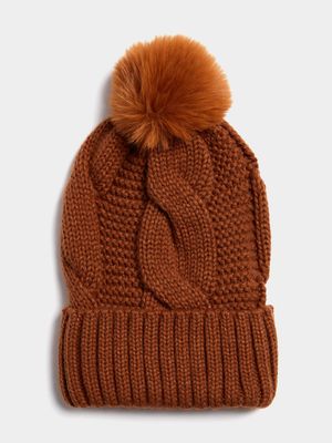 Women's Tan Pom Pom Beanie