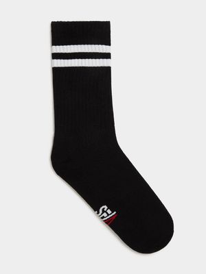 Men's Sneaker Factory Branded Rib With Logo Black Sock