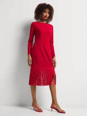 Luella Fringe Long Sleeve Bodycon Dress