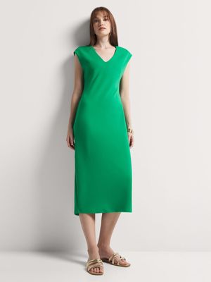 V-Neck Cap Sleeve Bodycon Midi Dress