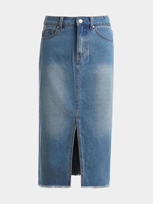 Jet Older Girls Mid Blue Long Denim Skirt