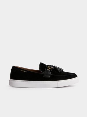 Fabiani Men's Suede Bit & Tassel Black Loafers