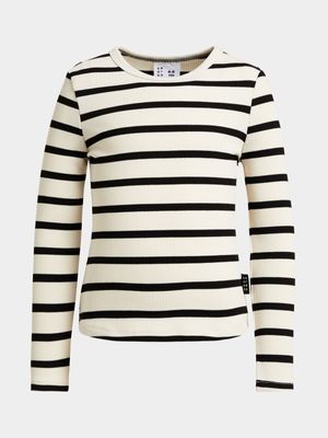 Younger Girls Stripe Rib Longsleeve Top