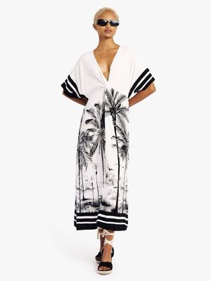 Women's Me&B Striped Palm Knot Detail Print Kaftan Dress