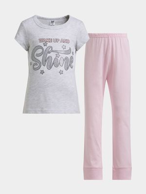 Jet Younger Girls Grey/Pink Sparkle Pyjama Set