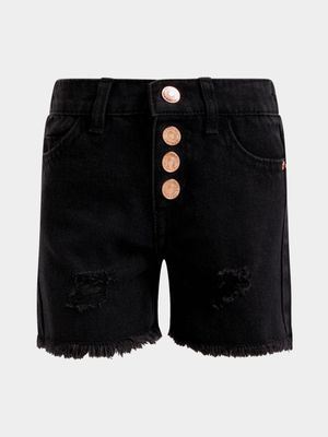 Jet Younger Girls Black Raw Edge Denim Shorts