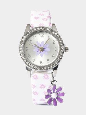 Girl's Purple Flower Print Watch