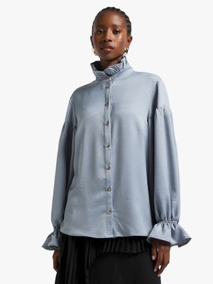 Women's Elwen Design Silver Frilled Collar Blouse