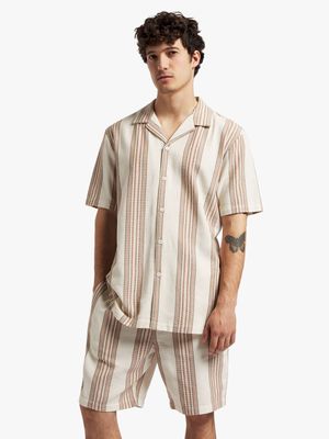 Men's Markham Co-ord Textured Striped Rust Short