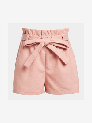 Older Girl's Pink Paperbag Shorts