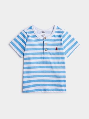 Jet Toddler Boys Mid Blue Striped Henley T-Shirt