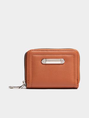 Women's Brown Double Zip Around Mini Purse