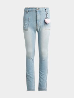 Jet Younger Girls Mid Blue Heart Jeans