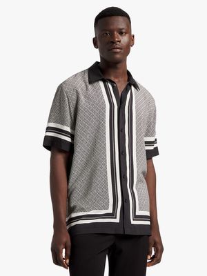 Men's Markham Printed Viscose Border Black Shirt