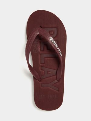 RJ BURGUNDY/WHITE BOLD LINES FLIP FLOPS